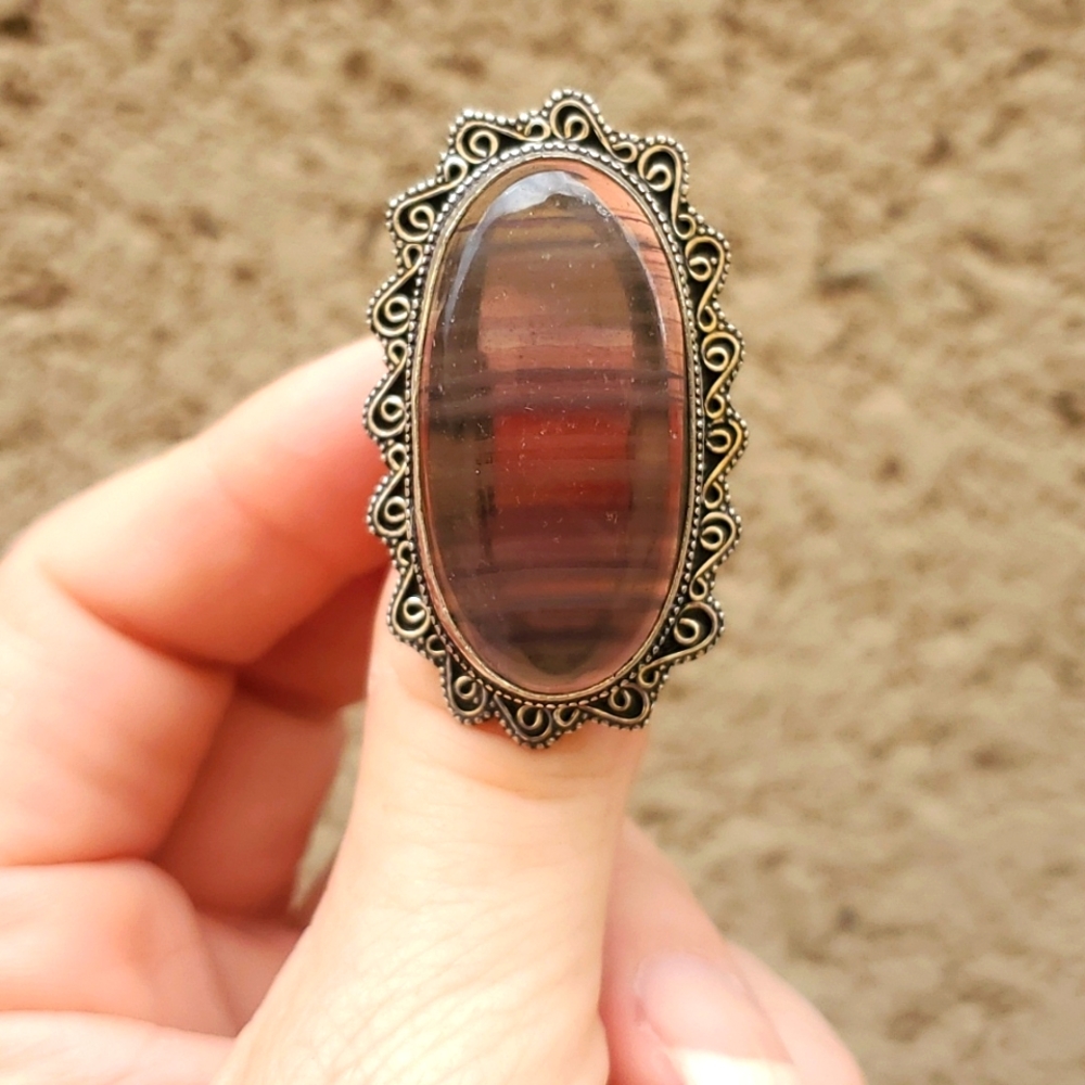 New Oversized Fluorite 925 Silver Ring.
